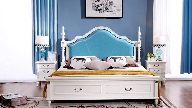 美式实木白色双人床